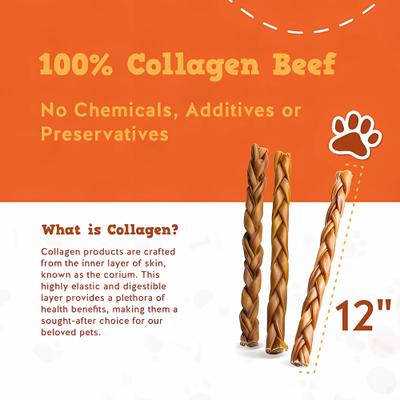 Show full view: Jack & Pup 12-inch Beef Braided Collagen Sticks Dog Chews, 8 count slide 4 of 8