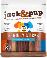 Jack & Pup Odor Free 6-inch Thick Beef Bully Stick Dog Chews, 6 count
