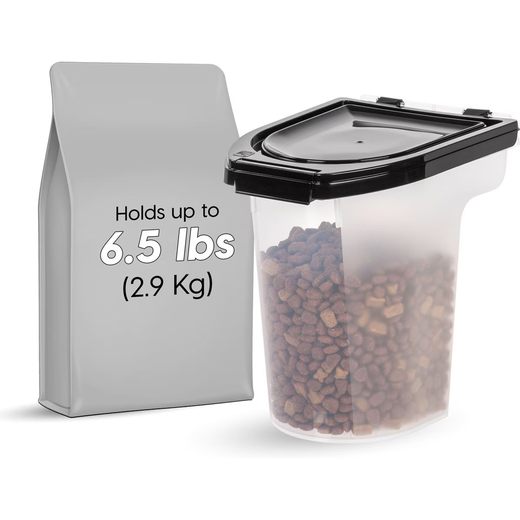 IRIS WeatherPro Airtight Dog, Cat & Bird Food Storage Container, Clear & Black, 6-lb