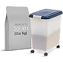 IRIS WeatherPro Airtight Dog, Cat, Bird & Small Pet Food Storage Container with Casters, Pearl & Navy, 25-lb