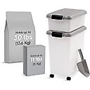 IRIS 3-Piece WeatherPro Airtight Stackable Dog, Cat & Bird Food Storage Container Combo with Scoop & Treat Box, Chrome, 41-lb