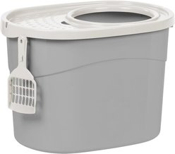 IRIS Large Round Top Entry Cat Litter Box & Scoop, Gray/White
