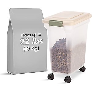 IRIS WeatherPro Airtight, Dog, Cat, Bird & Small-Pet Food Storage Container, Almond & Clear, 22-lbs/28-qt