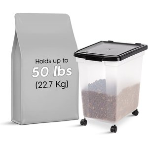 IRIS WeatherPro Airtight Dog, Cat & Bird Food Storage Container, Clear & Black, 50-lb