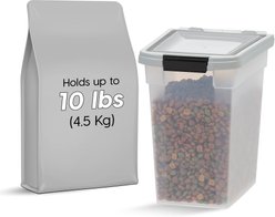 IRIS WeatherPro Airtight Dog, Cat, Bird & Small Pet Food Storage Container with Casters, Gray, Small, 10-lb