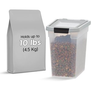 IRIS WeatherPro Airtight Dog, Cat, Bird & Small Pet Food Storage Container with Casters, Gray, Small, 10-lb