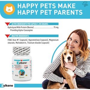 Vetoquinol Zylkene 75-mg Capsules Calming Supplement for Small Dogs & Cats, 30 count