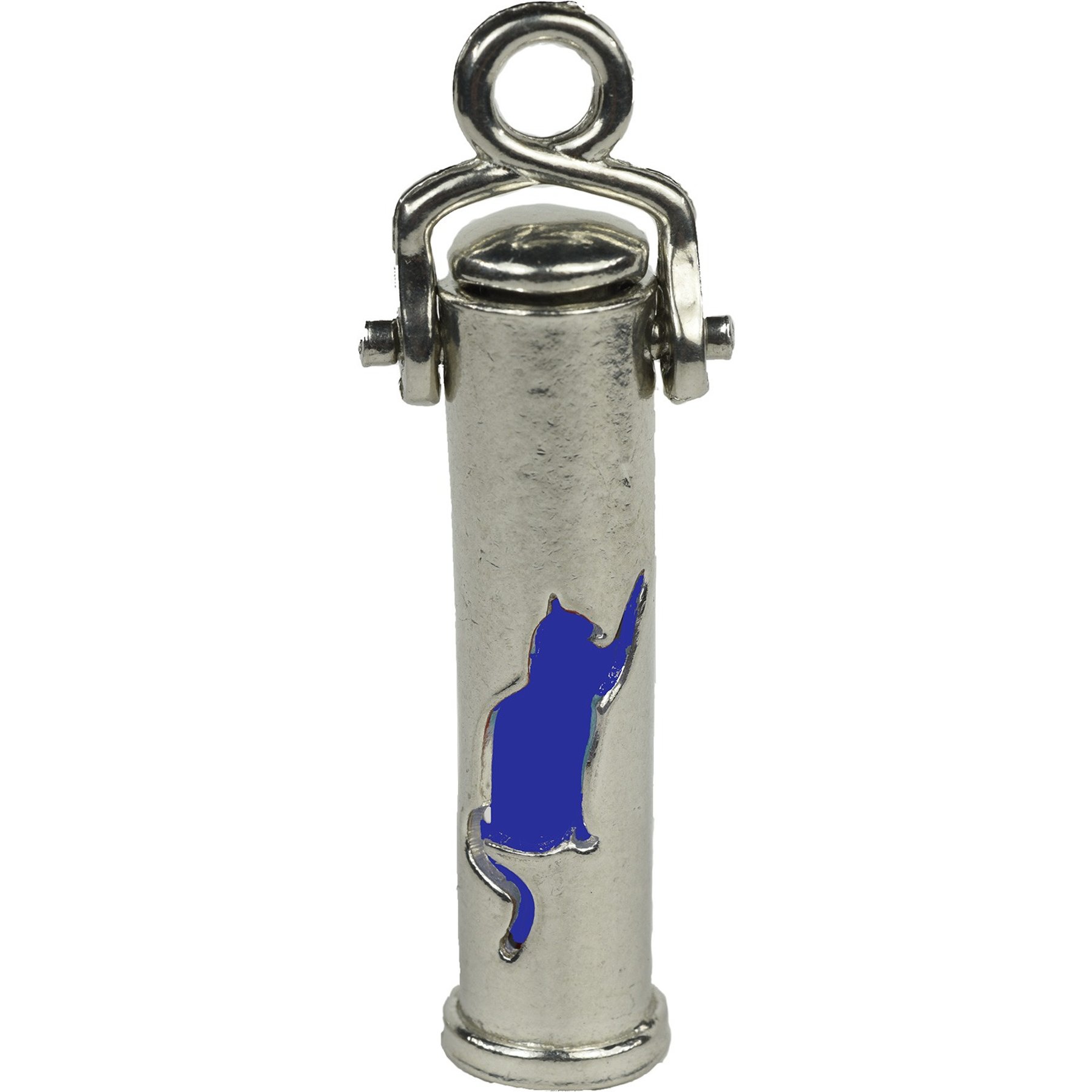 The Key Chain Urn Company Cat Design Keepsake Urn, Silver/Blue
