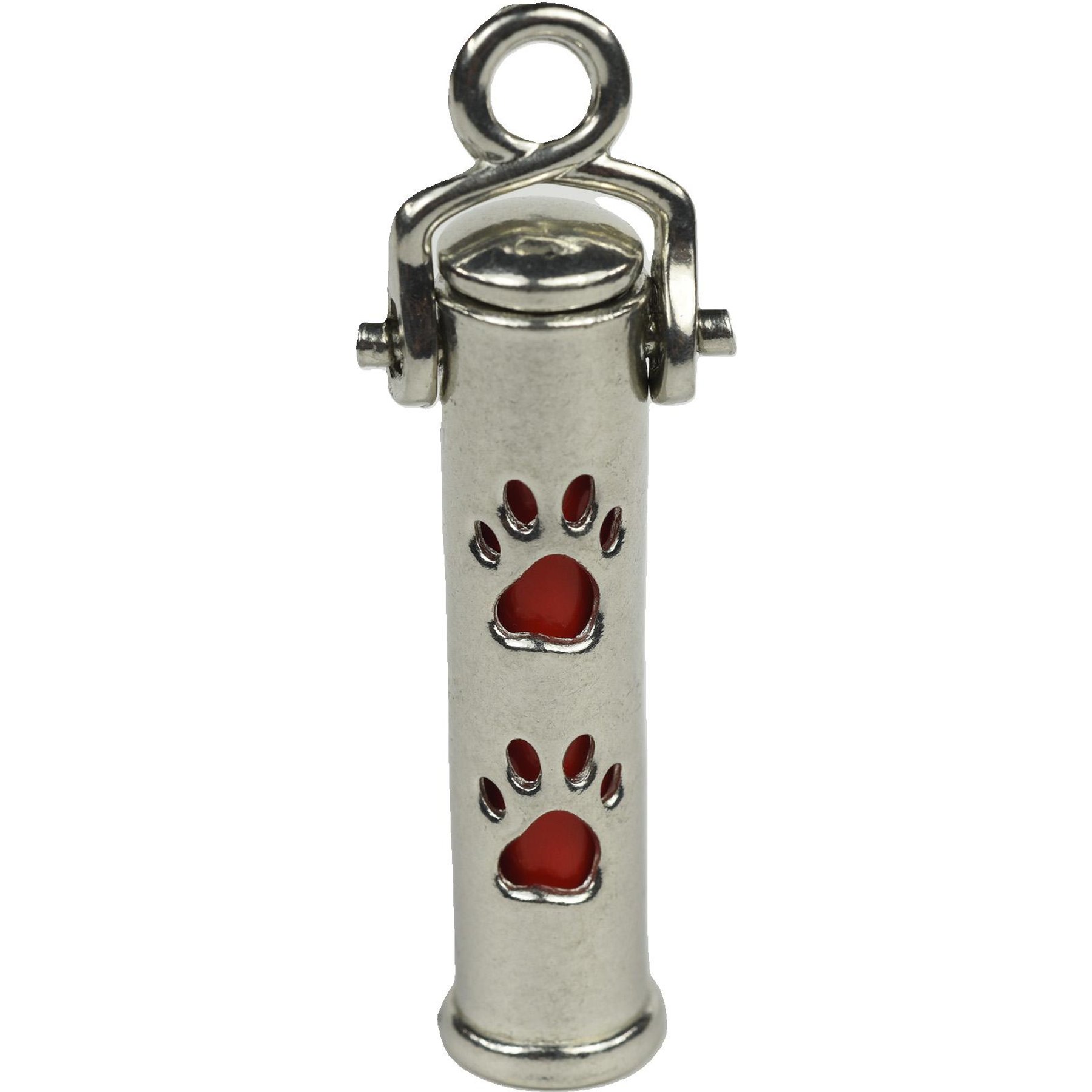 The Key Chain Urn Company Paw Print Design Keepsake Urn, Silver/Red
