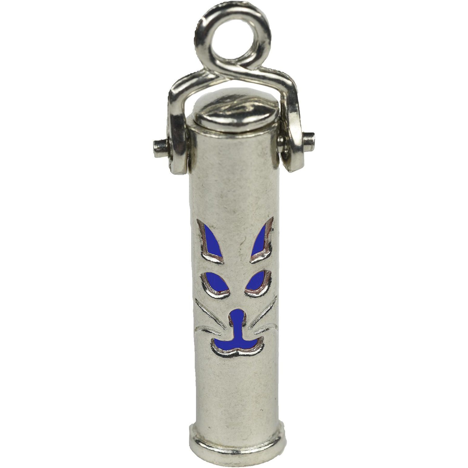The Key Chain Urn Company Cat Face Design Keepsake Urn, Silver/Blue
