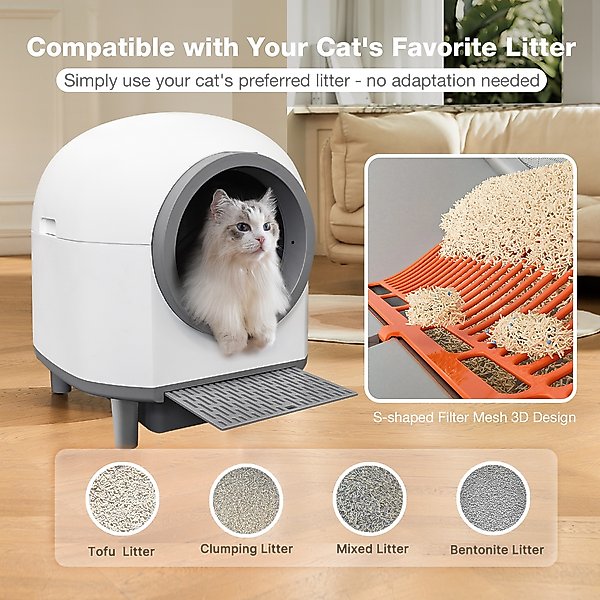 Show full view: Aoruefar Open-Top Self Cleaning Cat Litter Box, White slide 7 of 9