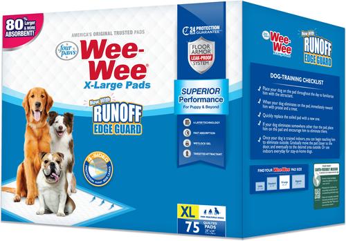 Show full view: Wee-Wee Pads Superior Performance with Runoff Edge Guard Dog Pee Pads, X-Large, 28 x 34-in, 75 count slide 5 of 14