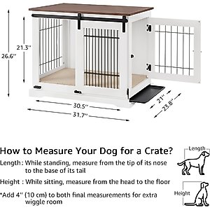 beeNbkks Wood & Iron Wire Sliding Barn Door Furniture-Style Dog Crate, White, Medium