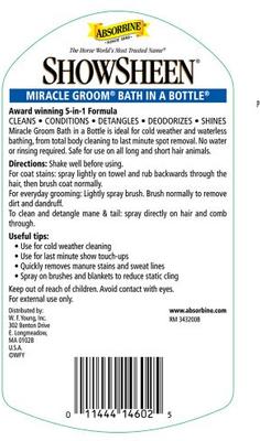 Show full view: Absorbine ShowSheen Miracle Groom Bath In A bottle Vitamin E & Vanilla Horse Spot & Stain Remover, 32-fl oz bottle slide 6 of 7