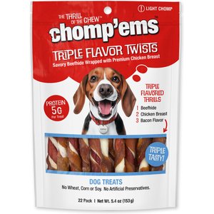 Chomp'ems Triple Flavor Twists Dog Treats, 22 count