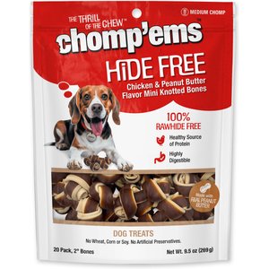 Chomp'ems Hide-Free Knot Bones Two-Tone Peanut Butter Dog Treats, 20 count