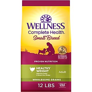 Wellness Small Breed Complete Health Adult Healthy Weight Turkey & Brown Rice Recipe Dry Dog Food, 12-lb bag