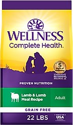 Wellness Grain-Free Complete Health Adult Lamb & Lamb Meal Recipe Dry Dog Food, 22-lb bag