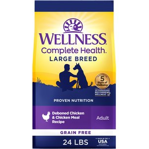Wellness Grain-Free Complete Health Large Breed Adult Deboned Chicken & Chicken Meal Recipe Dry Dog Food, 24-lb bag