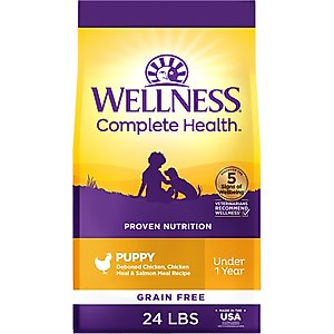 Wellness Grain-Free Complete Health Puppy Deboned Chicken, Chicken Meal & Salmon Meal Recipe Dry Dog Food, 24-lb bag