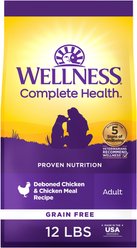 Wellness Grain-Free Complete Health Adult Deboned Chicken & Chicken Meal Recipe Dry Dog Food, 12-lb bag