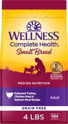 Wellness Grain-Free Complete Health Small Breed Adult Deboned Turkey, Chicken Meal & Salmon Meal Recipe Dry Dog Food, 4-lb bag