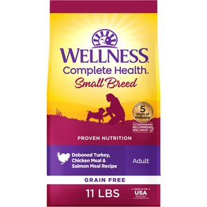 Wellness Grain-Free Complete Health Small Breed Adult Deboned Turkey, Chicken Meal & Salmon Meal Recipe Dry Dog Food, 11-lb bag
