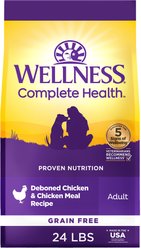 Wellness Grain-Free Complete Health Adult Deboned Chicken & Chicken Meal Recipe Dry Dog Food, 24-lb bag