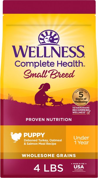 Wellness Complete Health Natural Small Breed Puppy Healthy Weight Turkey, Oatmeal and Salmon Meal Recipe Dry Dog Food
