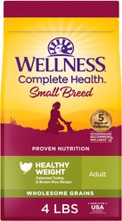 Wellness Small Breed Complete Health Adult Healthy Weight Turkey & Brown Rice Recipe Dry Dog Food, 4-lb bag