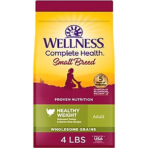 Wellness Small Breed Complete Health Adult Healthy Weight Turkey & Brown Rice Recipe Dry Dog Food, 4-lb bag