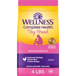 Wellness Toy Breed Complete Health Adult Deboned Chicken, Brown Rice & Peas Recipe Dry Dog Food, 4-lb bag