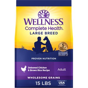 Wellness Large Breed Complete Health Adult Deboned Chicken & Brown Rice Recipe Dry Dog Food, 15-lb bag