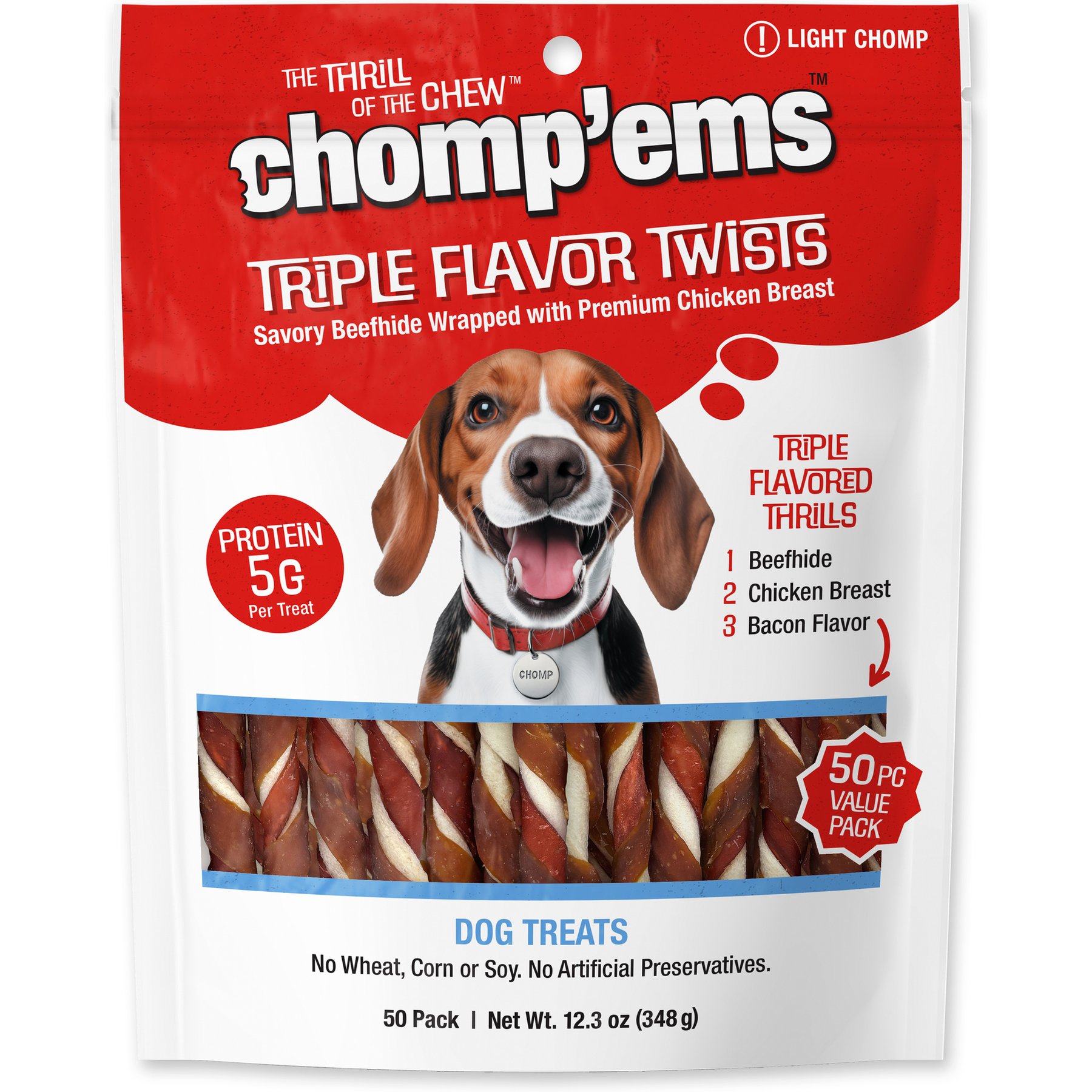 Chomp'ems Triple Flavor Twists Dog Treats, 50 count