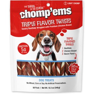 Chomp'ems Triple Flavor Twists Dog Treats, 50 count