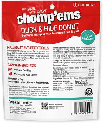 Show full view: Chomp'ems Beefhide Donut with Duck Dog Treats, 1 count, bundle of 2 slide 3 of 8