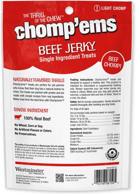 Show full view: Chomp'ems Beef Jerky Dog Treats, 7-oz bag, bundle of 2 slide 3 of 8