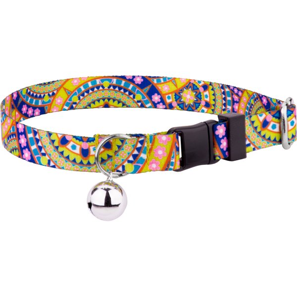 Country Brook Petz Yellow Boho Mandala Cat Collar, 8 to 12-in neck, 1/2-in wide