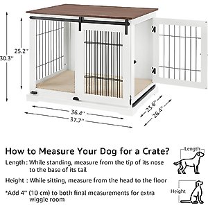 beeNbkks Wood & Iron Wire Sliding Barn Door Furniture-Style Dog Crate, White, Large