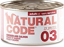 Natural Code Chicken & Salmon Wet Cat Food Topper, 3-oz can, case of 24