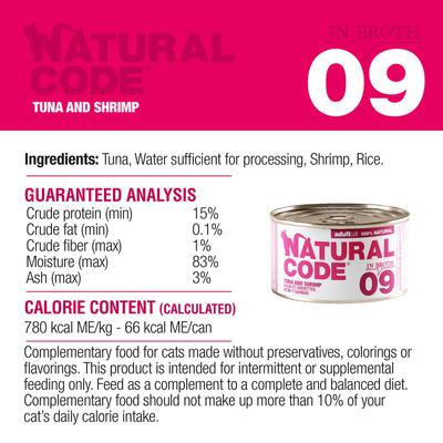 Show full view: Natural Code Tuna & Shrimp Wet Cat Food, 3-oz can, case of 24 slide 8 of 10