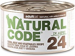 Natural Code Tuna, Beef & Vegetables Wet Cat Food Topper, 3-oz can, case of 24