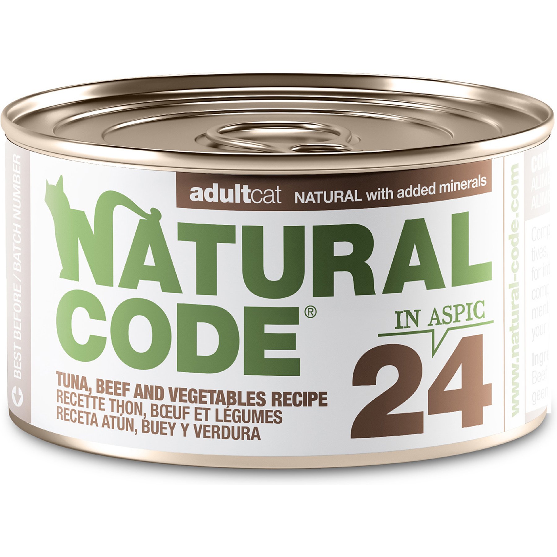 Natural Code Tuna, Beef & Vegetables Wet Cat Food, 3-oz can, case of 24
