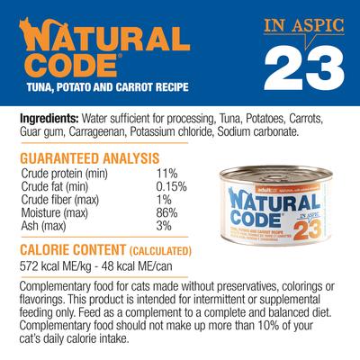 Show full view: Natural Code Tuna, Potato & Carrot Wet Cat Food, 3-oz can, case of 24 slide 8 of 10