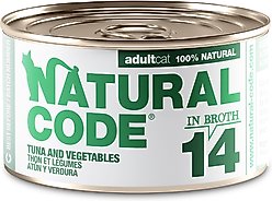 Natural Code Tuna & Vegetables Wet Cat Food Topper, 3-oz can, case of 24