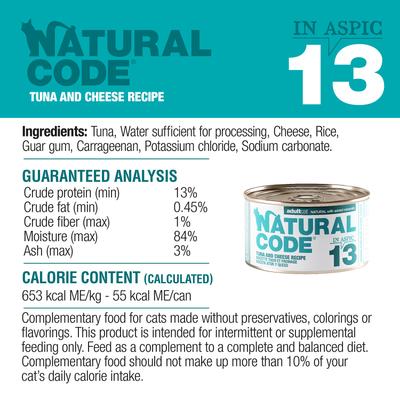 Show full view: Natural Code Tuna & Cheese Wet Cat Food, 3-oz can, case of 24 slide 8 of 10