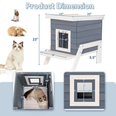 Show full view: Petsfit Elevated Wooden Outdoor Cat House, Grey slide 2 of 10