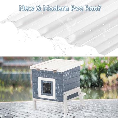 Show full view: Petsfit Elevated Wooden Outdoor Cat House, Grey slide 4 of 10