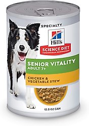 Hill's Science Diet Adult 7+ Senior Vitality Chicken & Vegetable Stew Wet Dog Food, 12.5-oz can, case of 12