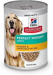 Hill's Science Diet Adult Perfect Weight Management Chicken & Vegetables Entree Wet Dog Food, 12.8-oz can, case of 12